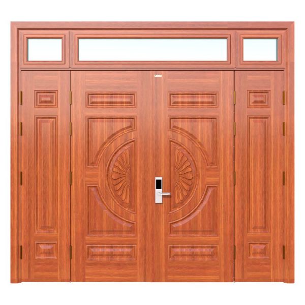 Cửa thép vân gỗ 4 cánh lệch